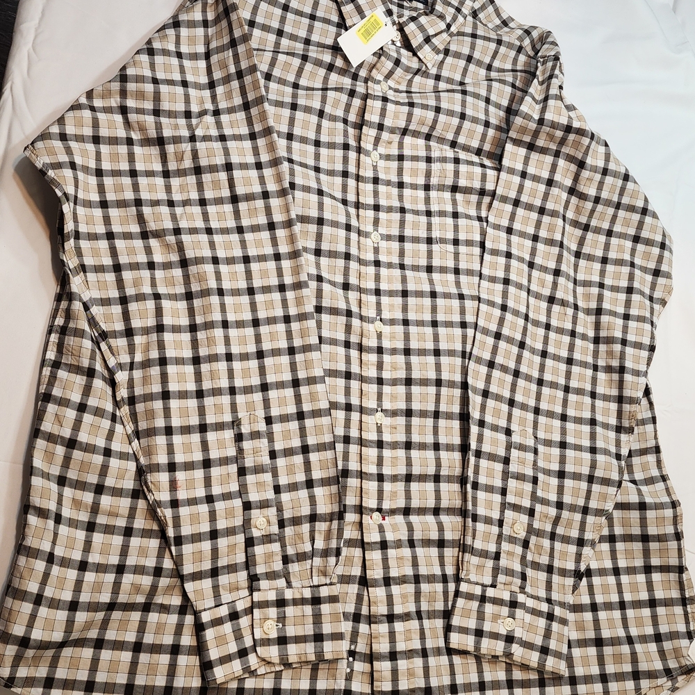Daniel Cremieux Beige and Black Plaid Casual Button Down Shirt NWT - Picture 2 of 9